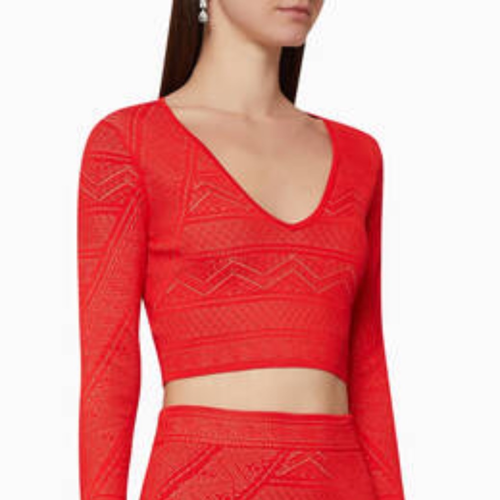 NWT BCBGMAXAZRIA Alexa Crop Sweater knit top in red